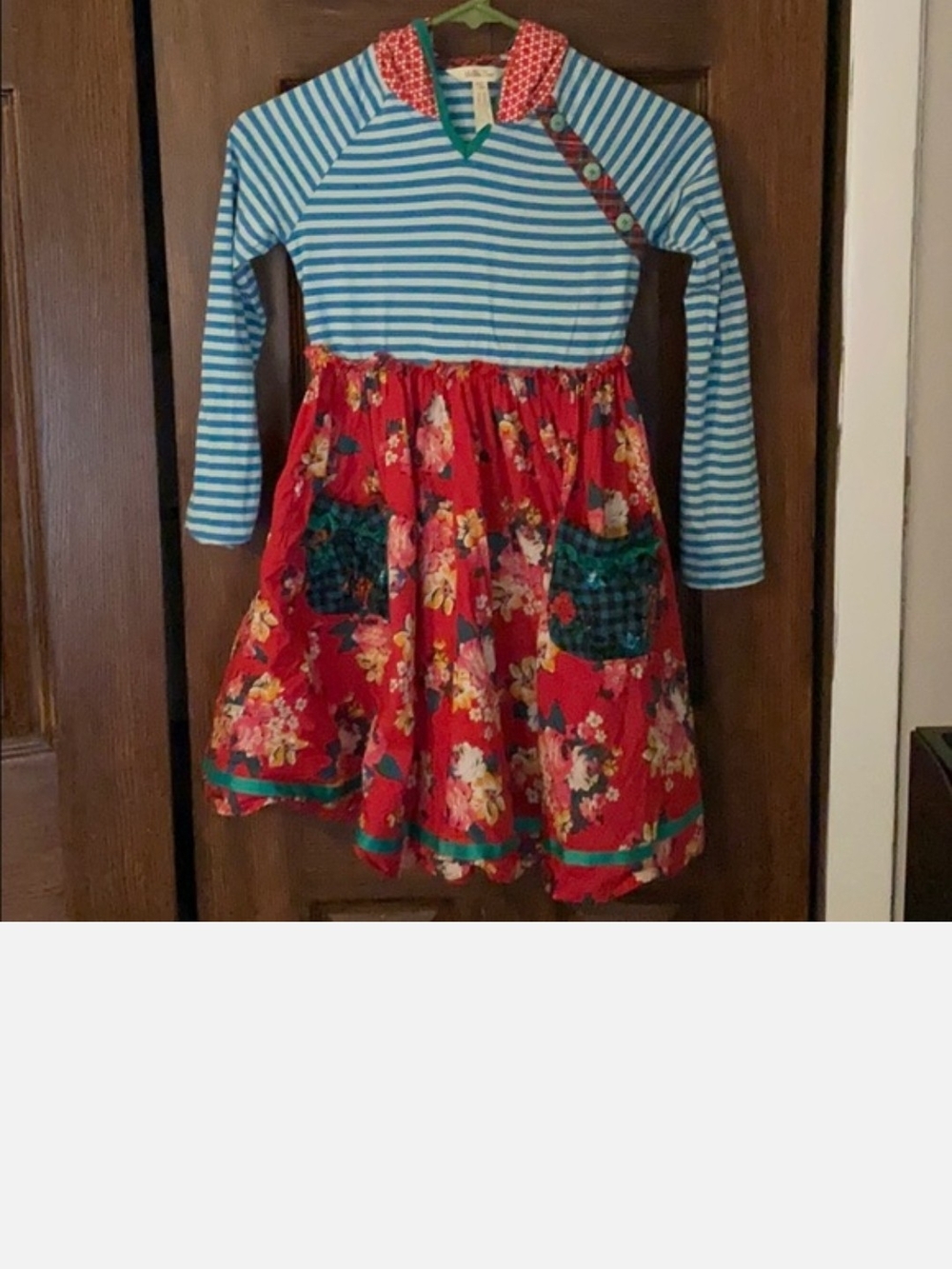 Matilda Jane 'A Merry DAY" Red Floral Skirt with Blue Striped Top Dress